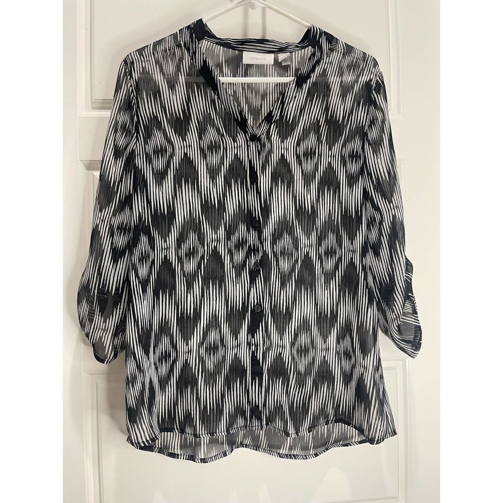 Chico’s black and sheer print blouse size M